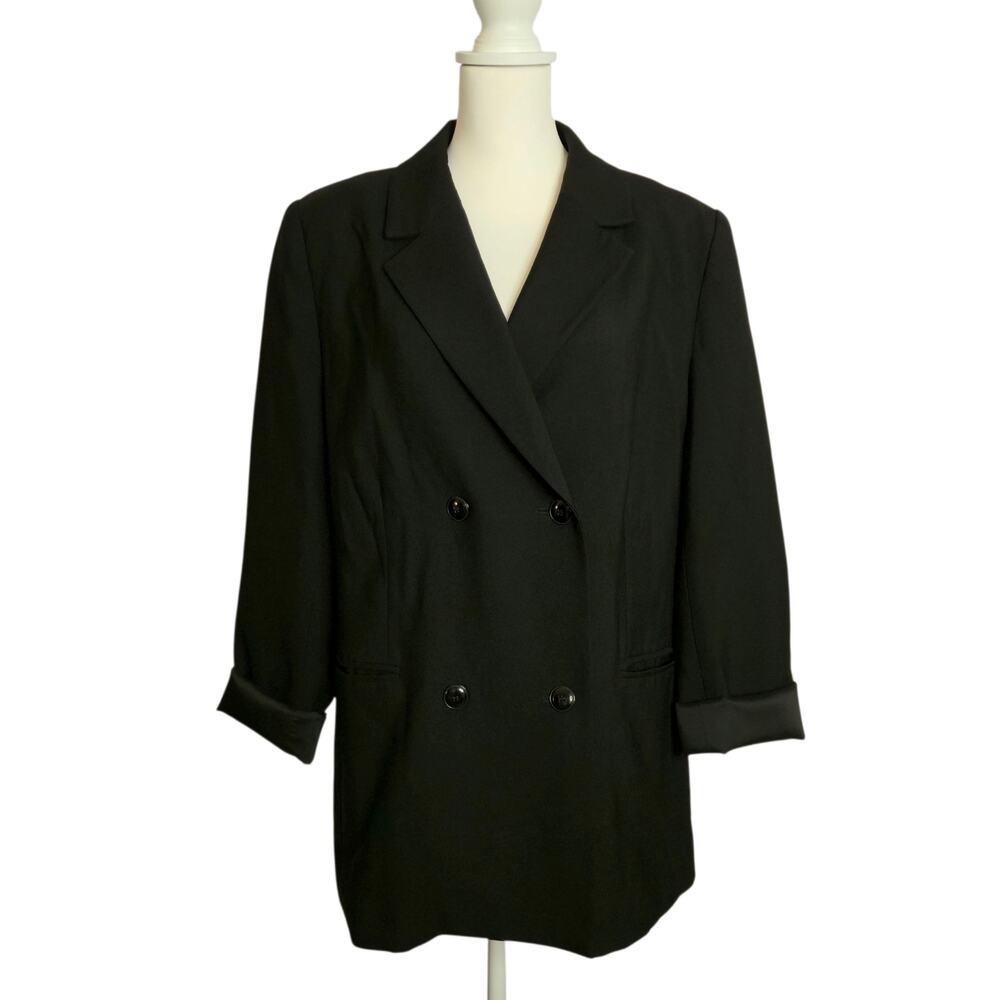 Structured Office Chic Staple Black Wool Double Breasted Blazer 12 Noir Frame